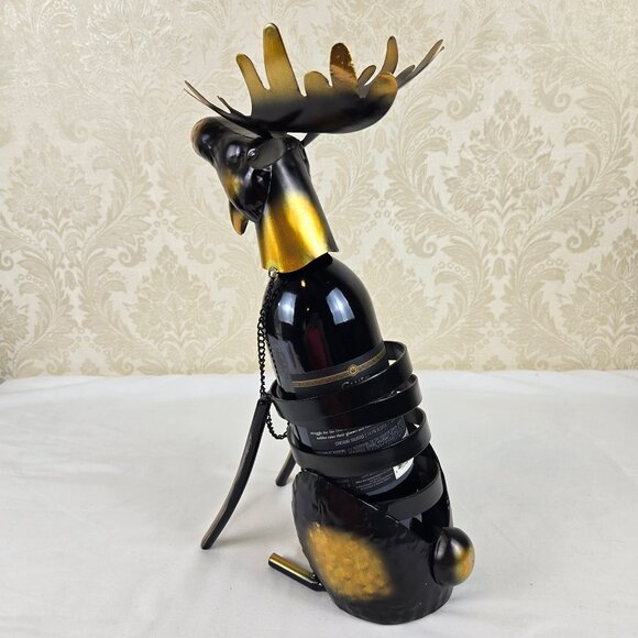 Metal Moose Wine Bottle Holder Steward Butler Free Standing Novelty Gift Humor - Picture 4 of 14